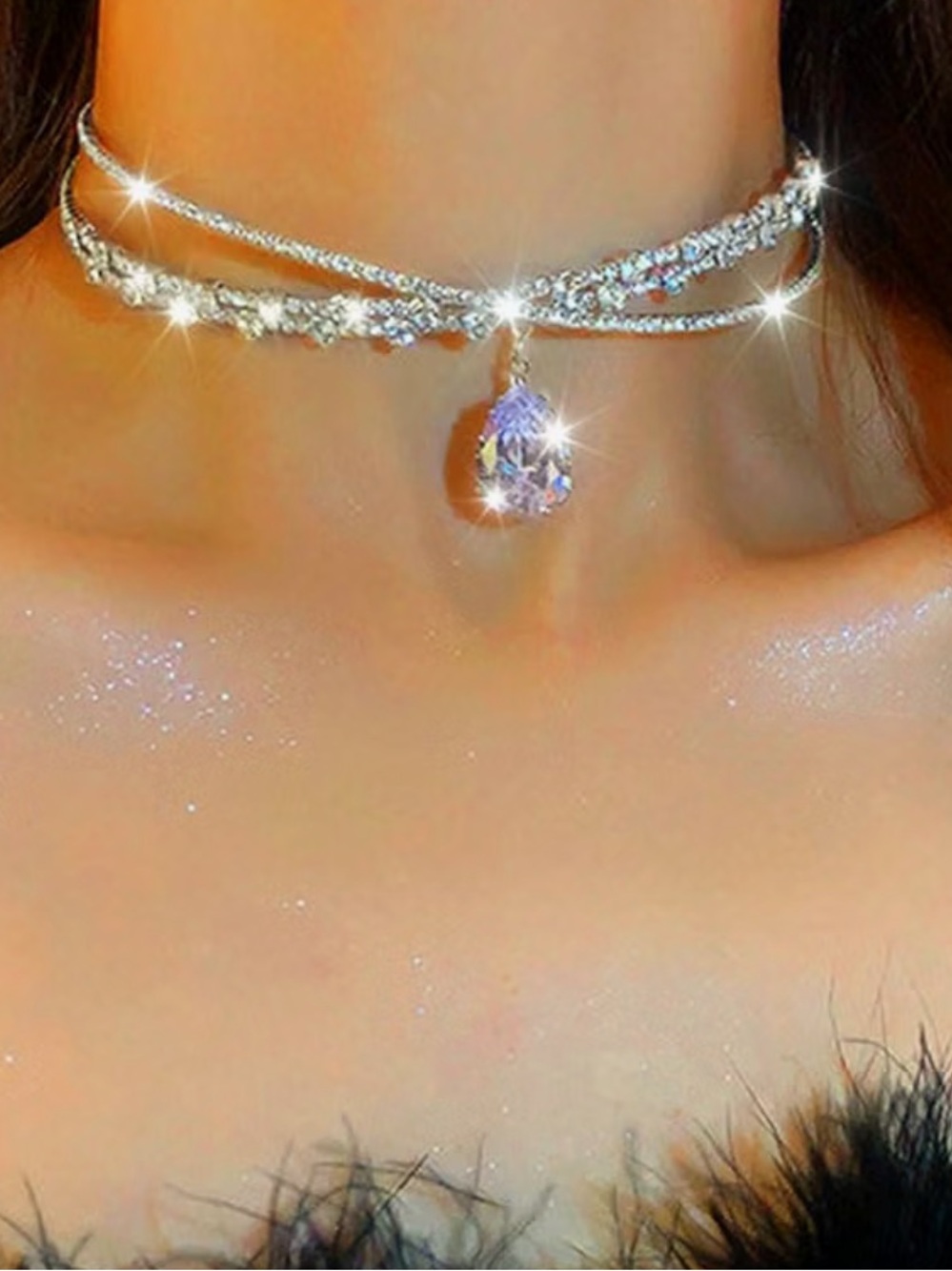 Crystal chain sparkly Rhinestone choker necklace y2k 90’s sexy Ariana grande